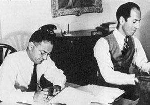 Photo of Ira and George Gershwin composing a song